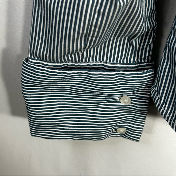 Express Design Studio Pinstripe Ruffle Collar Button Career Peasant Blouse Sz S - Picture 8 of 12